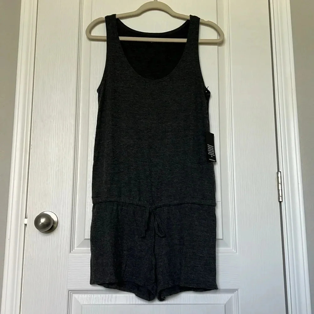 NWT Micheal Lauren Charcoal Gray Romper Size Medium Drawstring Waist - Picture 3 of 12